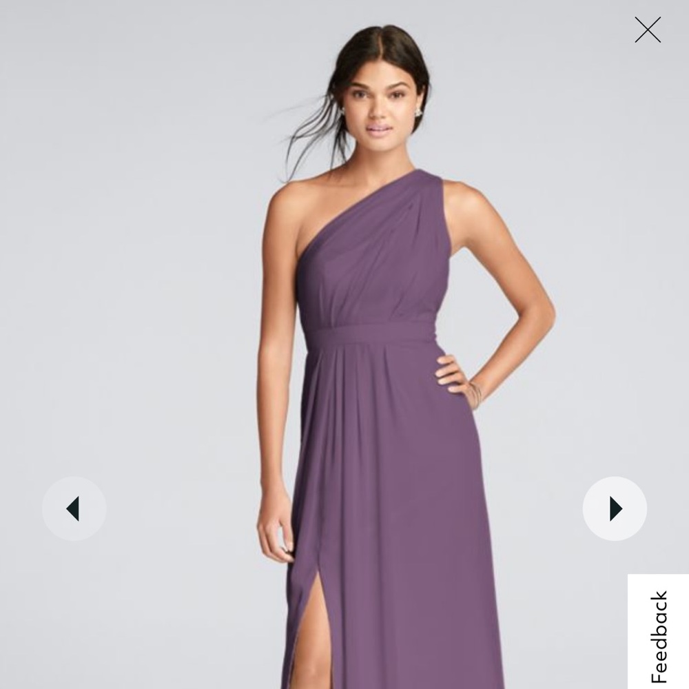 David’s Bridal bridesmaid one shoulder. Long chiffon dress w/asymmetric neckline